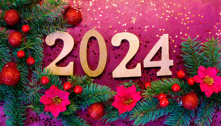 numbers 2024 festive background or backdrop with copy space for textの素材