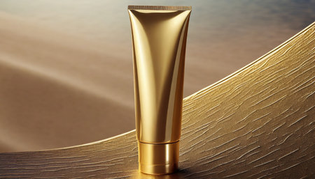 golden plastic cosmetic tube for cream or gel mockup backgroundの素材