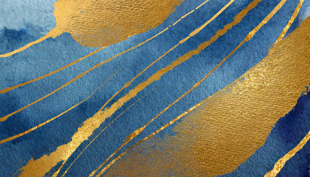 abstract blue and metallic gold background watercolor paint texture imitation created with generative ai technologyの素材