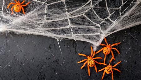 halloween creepy cobweb spiders web with a black backgroundの素材