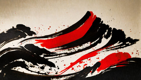 abstract vintage japanese calligraphy stroke painting style lacquer painting hand edited generative aiの素材