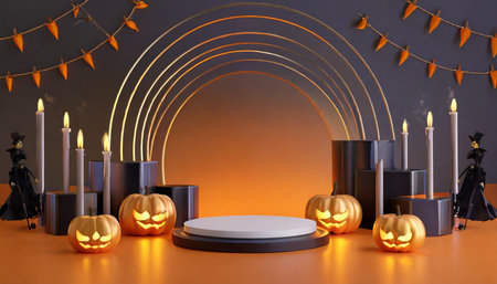 podium and minimal abstract background for halloween 3d rendering geometric shape stage for productの素材