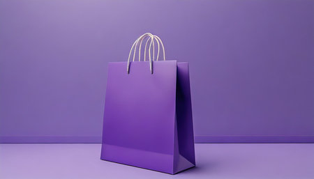 mock up of a blank purple shopping bag on purple background fashion product sale 3d illustrationの素材