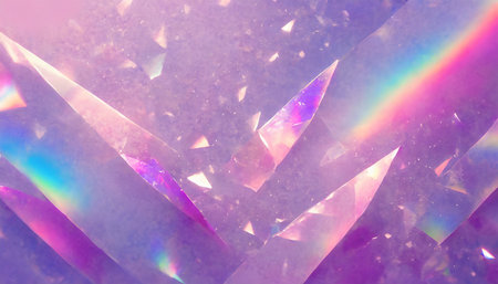 holographic background with realistic crystal shards rainbow reflexes in pink and purple color abstract trendy pattern texture with magical effectの素材