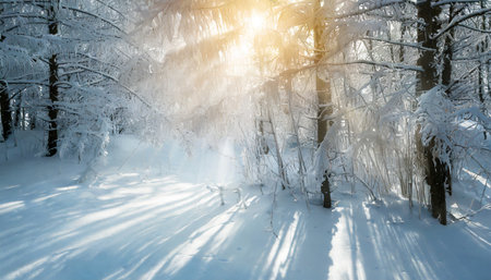 winter abstract landscape sunlight in the winter forestの素材