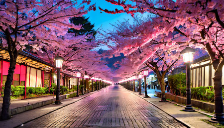 japan streets pink and red lightsの素材