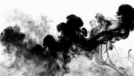 abstract black puffs of smoke swirl overlay on background pollution royalty high quality free stock image of abstract smoke overlays on white backgrounds black smoke swirls fragmentsの素材