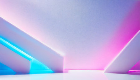 abstract white empty background lit with colorful pink and blue neon pastel lightの素材