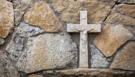 christian stone cross on the stone on background generative aiの素材