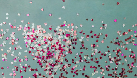 background with glitter heart confetti valentine day concept trendy minimalistic flat lay design backgroundの素材