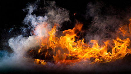 fire and smoke on a black backgroundの素材