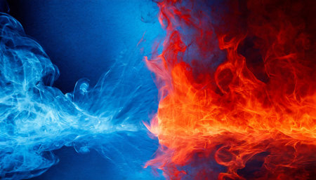 fire and water element blue and red contrast backgroundの素材