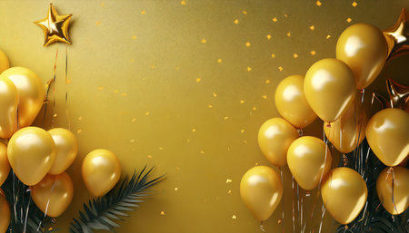festive yellow background with balloons 3d renderの素材