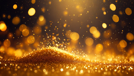glitter gold sparkling star dust falling shiny abstract bokeh backgroundの素材