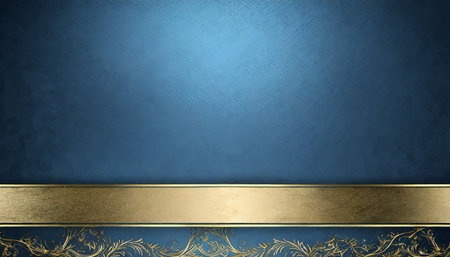 blue background with vintage texture soft center lighting and elegant gold ribbon or stripe on bottom border with copyspace for your own label title or textの素材