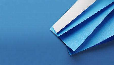 3d render abstract blue background with sticker paper sheets curly page corner blank banner modern minimalist wallpaperの素材