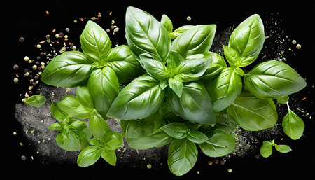seasoning herb fresh leaves basil on transperent backgroundの素材