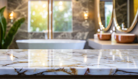 marble counter table top in bath room backgroundの素材
