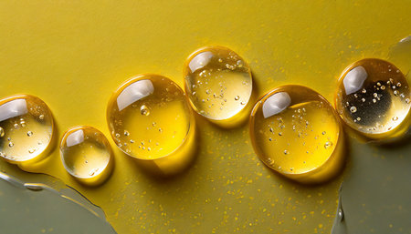 round drops of gel serum on a yellow backgroundの素材