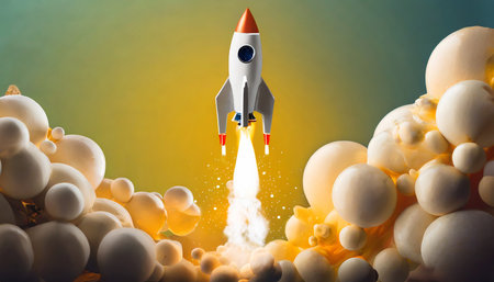 rocket launch on yellow background new ideas concept ai generatedの素材