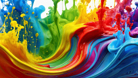 color liquid ink splash abstract background rainbow art rainbow splash collage mix flow drip fluid wave color yellow red green blue liquid ink palette motion generative ai illustrationの素材