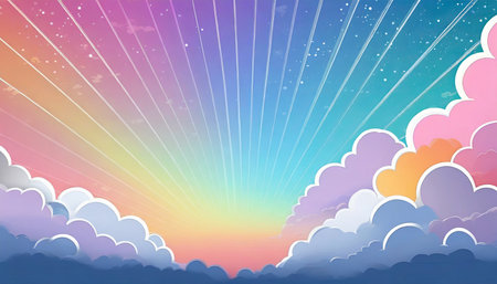 abstract kawaii colorful sky rainbow background soft gradient pastel comic graphic concept for wedding card design or presentationの素材