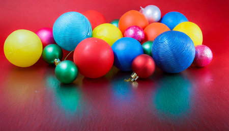 colorful balls with red backgroundの素材