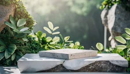 natural stone and concrete podium in natural background show for packaging product presentation generative aiの素材