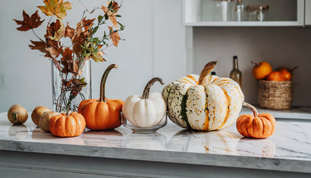 glass pumpkins kitchen table countertop fall autumn interior home decor seasonal decoration trendyの素材