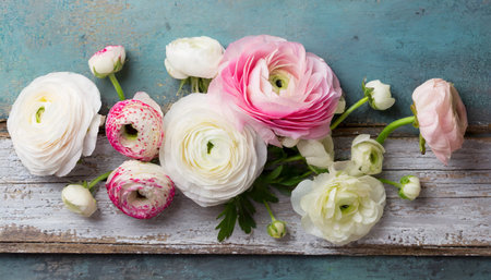 pink and white ranunculus flowersの素材