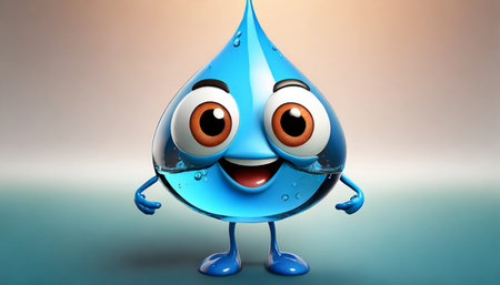 3d water drop funny cartoon character with eyes on white background generative ai illustrationの素材