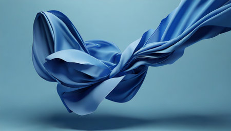 3d render abstract blue background with layers of silk folded drapery fashion wallpaper with levitating clothの素材