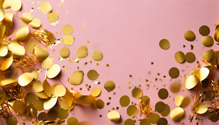 golden confetti on pink backgroundの素材