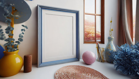 mockup poster frame close up 3d renderの素材