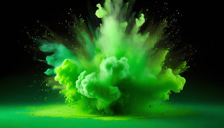 green paint splash explosion smoke cloud on background generative aiの素材