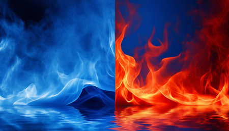 fire and water element blue and red contrast backgroundの素材