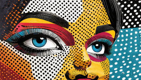 abstract retro pop art magazine halftone collage eyes of fashion woman generative aiの素材
