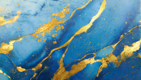 abstract blue marble texture with gold splashes blue luxury backgroundの素材