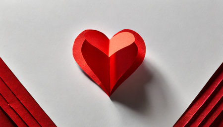 red paper heart on white with shadowの素材