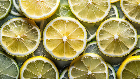 fresh lemon slices pattern backgrond close upの素材