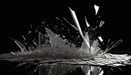 destructed glass on black backgroundの素材