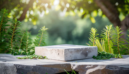 natural stone and concrete podium in natural background show for packaging product presentation generative aiの素材