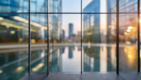 blurred abstract glass wall from building in city townの素材