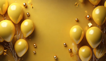 festive yellow background with balloons 3d renderの素材