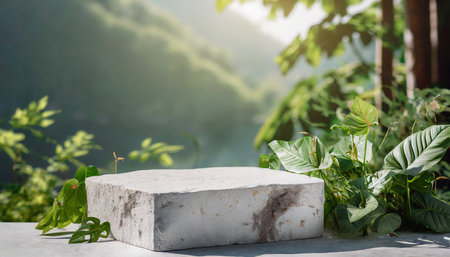 natural stone and concrete podium in natural background show for packaging product presentation generative aiの素材