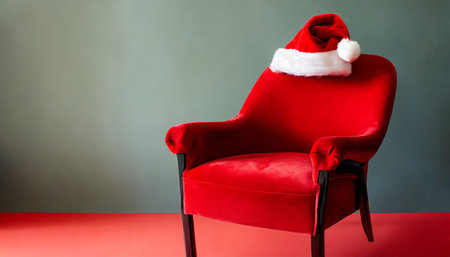 santa s red hat on a red chair creative minimalism christmas cardの素材