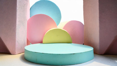 pastel color platform display for show product on white space background generative aiの素材