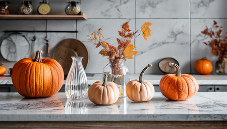 glass pumpkins kitchen table countertop fall autumn interior home decor seasonal decoration trendyの素材