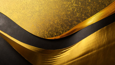 golden shiny gradient background golden paper with metallic effect gold and black wave texture ai generatedの素材