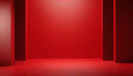 empty red studio room used as background for display your productsの素材